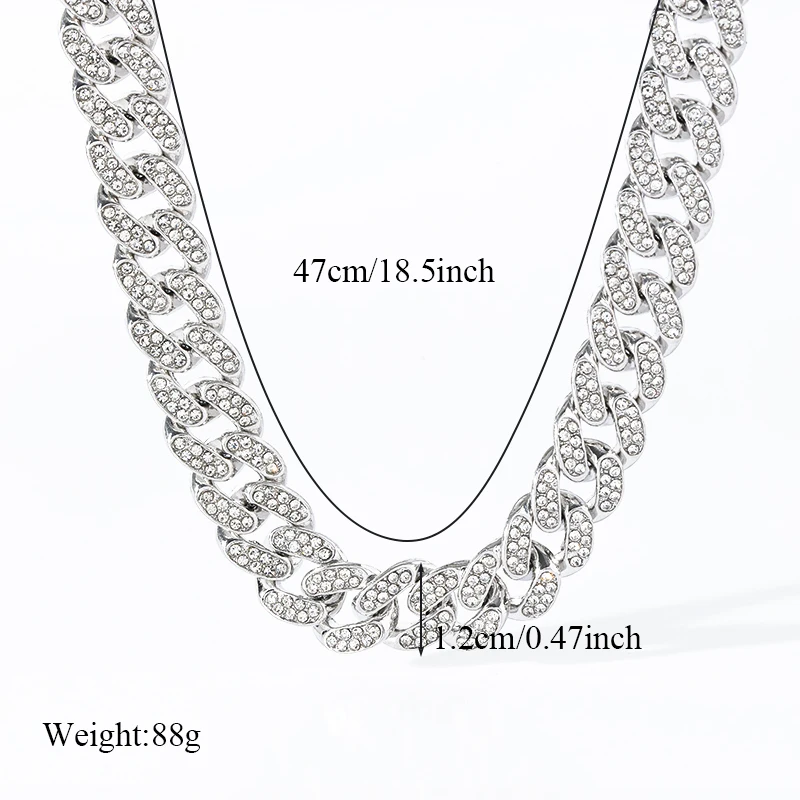 GANEMLY Silver Color Sparkling Zircon Cuban Chain Necklace For Women New Fashion Punk Thick Neck Chain Waterproof Jewelry Gift