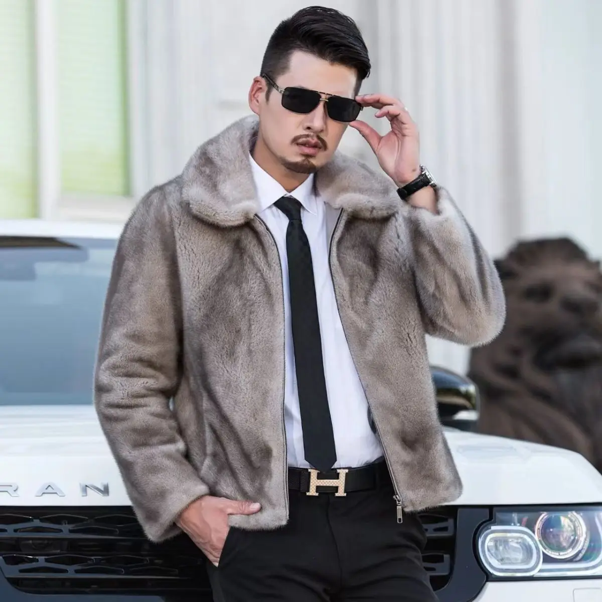 New Mink Hair Velvet Men 2023 Fur Coat Complete Mink Grass Overcoat Male Plus Size Hooded Jacket Handsome Fashion Casual Clothes