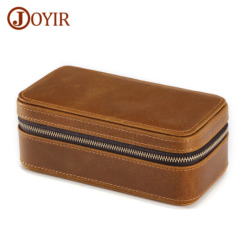 JOYIR Crazy Horse Leather Men's Watch Box For Male Zipper Watch Roll Storage Holder Retro Travel Watches Display Case Organizer