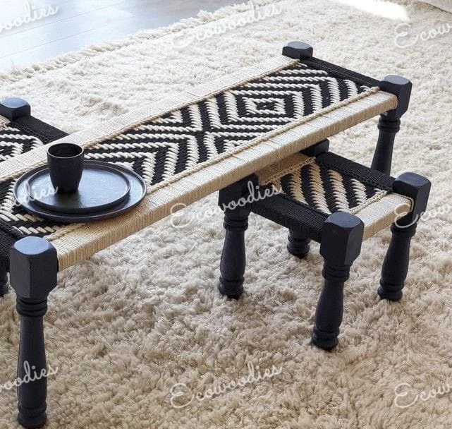 

Premium Quality Wooden Ottoman Wicker Stool Low Stools Ottoman Stools Bone Inlay Console