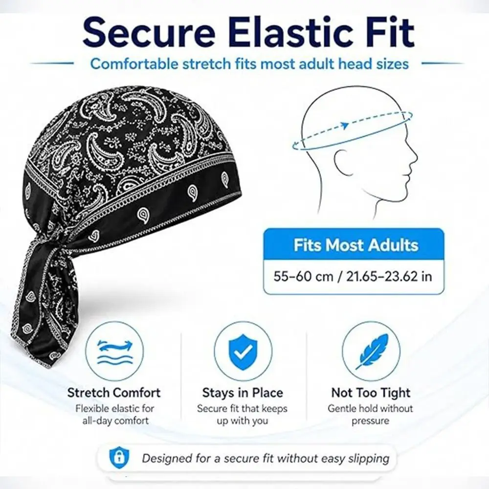 Lightweight Paisley Print Hijab Caps Breathable Quick Dry Pirate Hat Adjustable Comfortable Chemo Cap Unisex