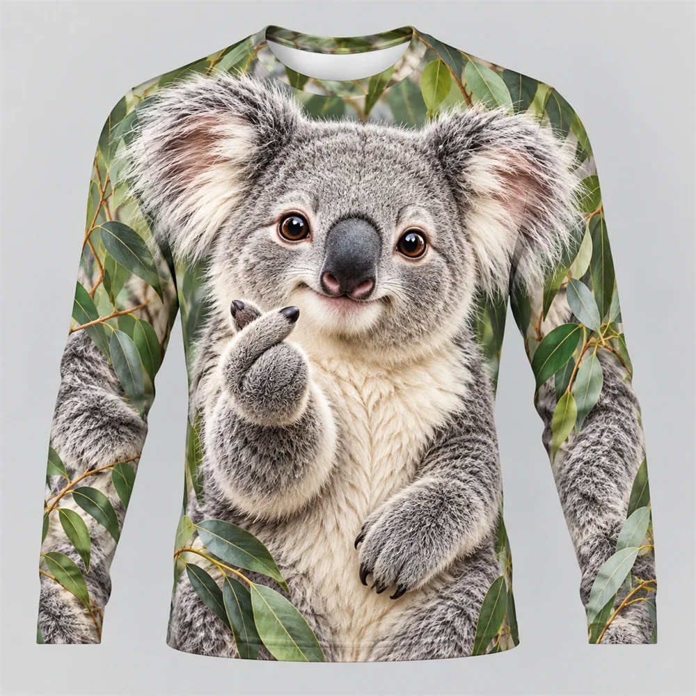 Funny Animal Long Sleeve T Shirt for Men 3D Printed Cute Tiger Bear Pig Frog Graphic Crew Neck Top Novelty Casual Fashion Wear