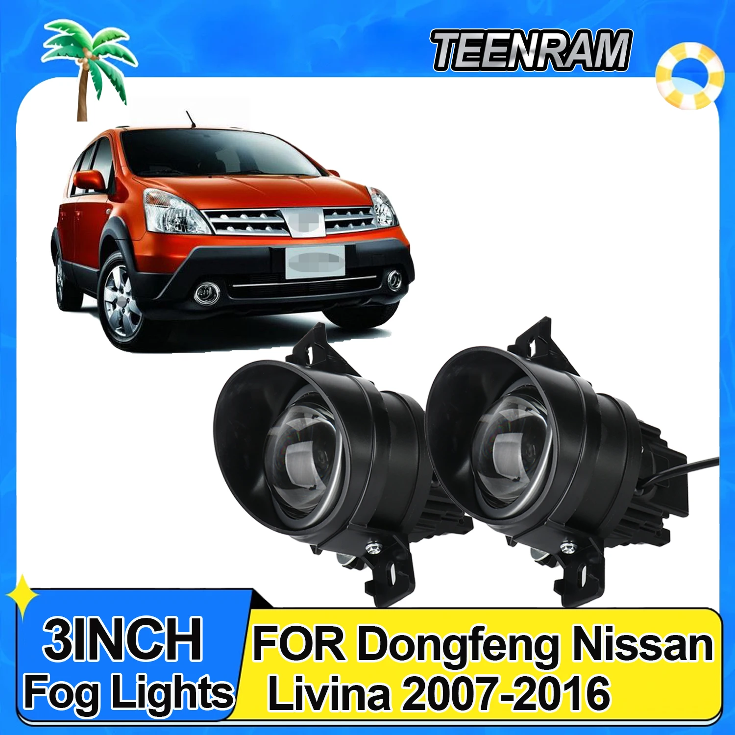 3 inches  Bi-led Fog Light Projector Lens White Yellow HID Bi-Xenon Hi/Lo Beam Fog Lights for Dongfeng Nissan Livina 2007-2016