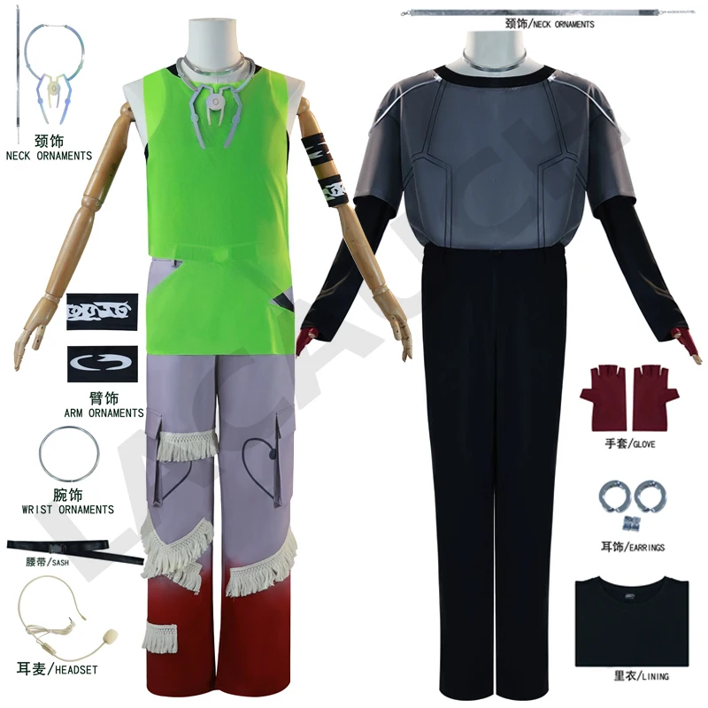 

Alien Stage Cosplay R7 Till Luka Costume Tops Pants Ring Choker Ear Studs Tattoo Stickers Prop Set Christmas Role Playing Suits