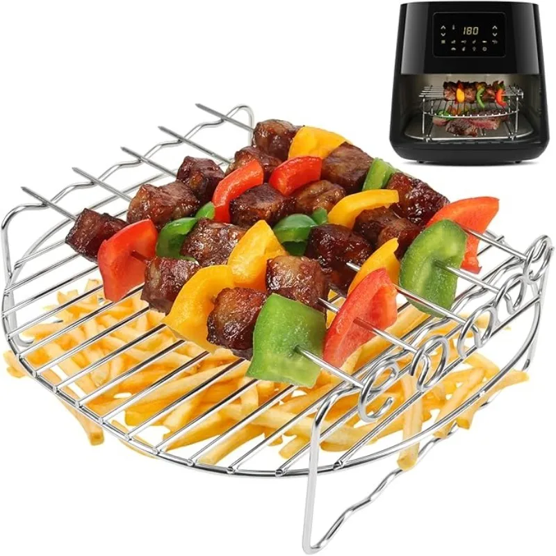 Ensemble de supports pour friteuse à Air, support Double couche en acier inoxydable avec 4 brochettes, accessoires pour friteuse à Air Ninja Power Philips