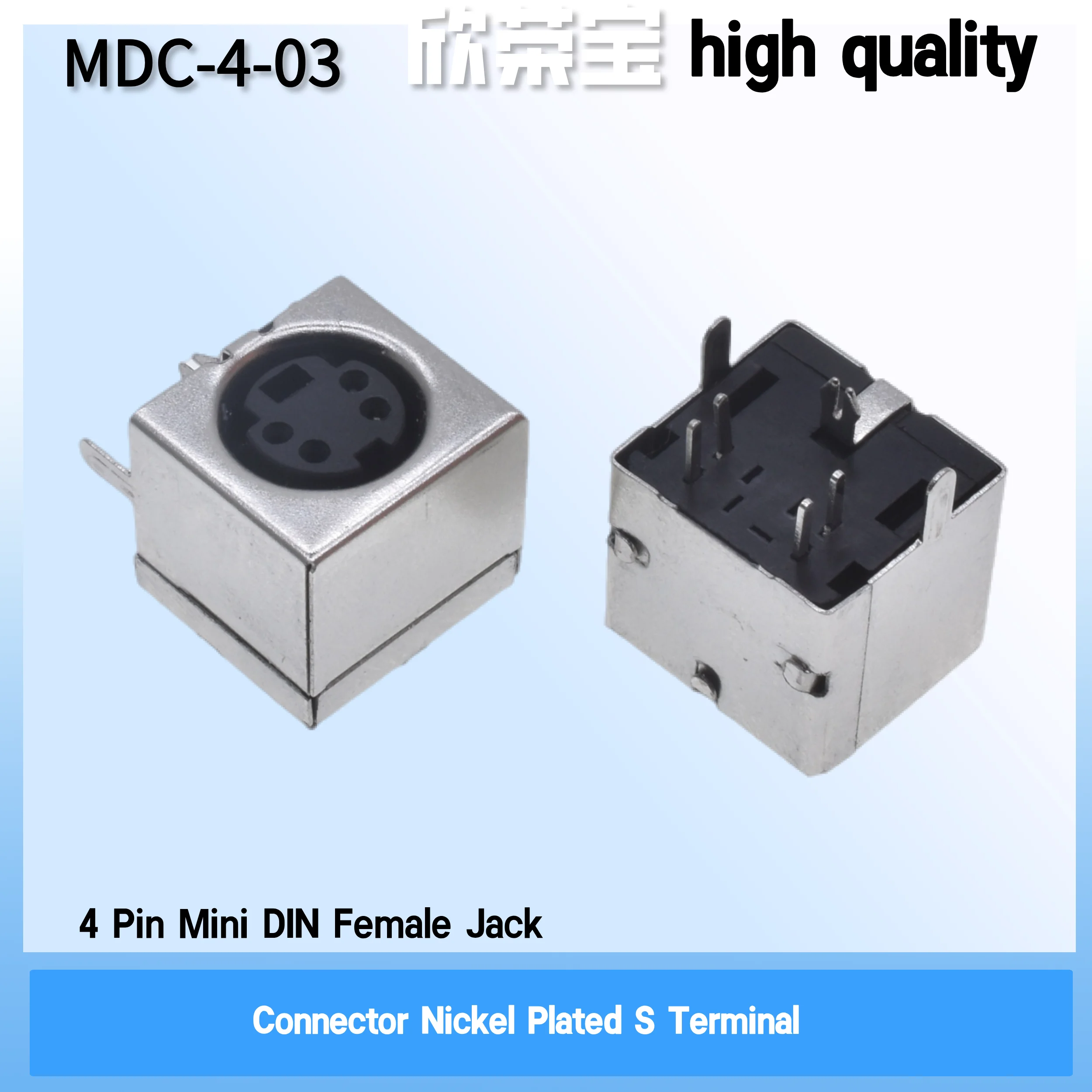10pcs/lot 4 Pin Female Jack Terminals Right Angle / 90 Deg S-video PCB Panel Mount 4 Pin Silver Tone PS2 Circular DIN Micro Jack