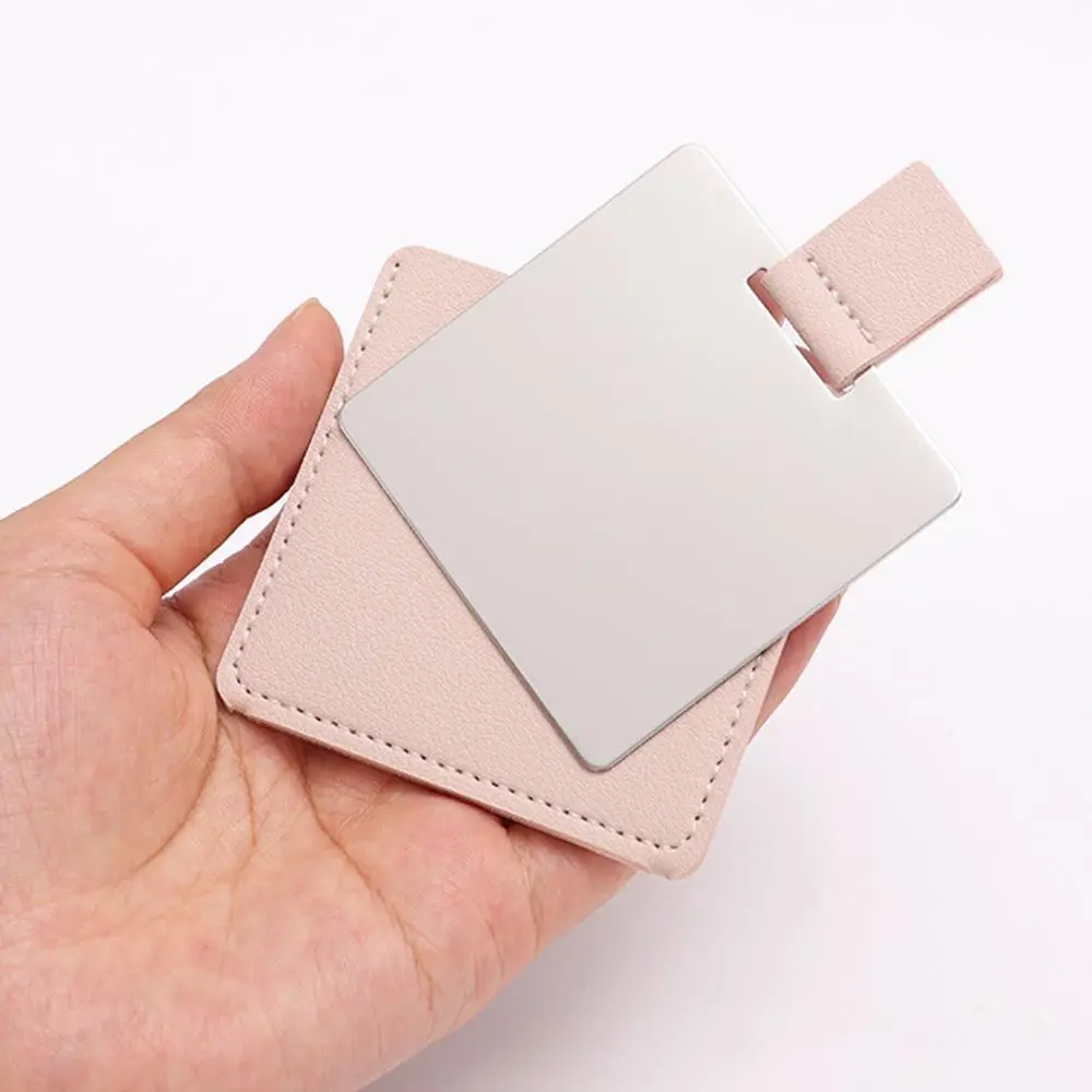 

Girls PU Protective Cover Personalized No Broken Makeup Mirror Stainless Steel Mirror Cosmetic Mirror Compact Pocket Mirror