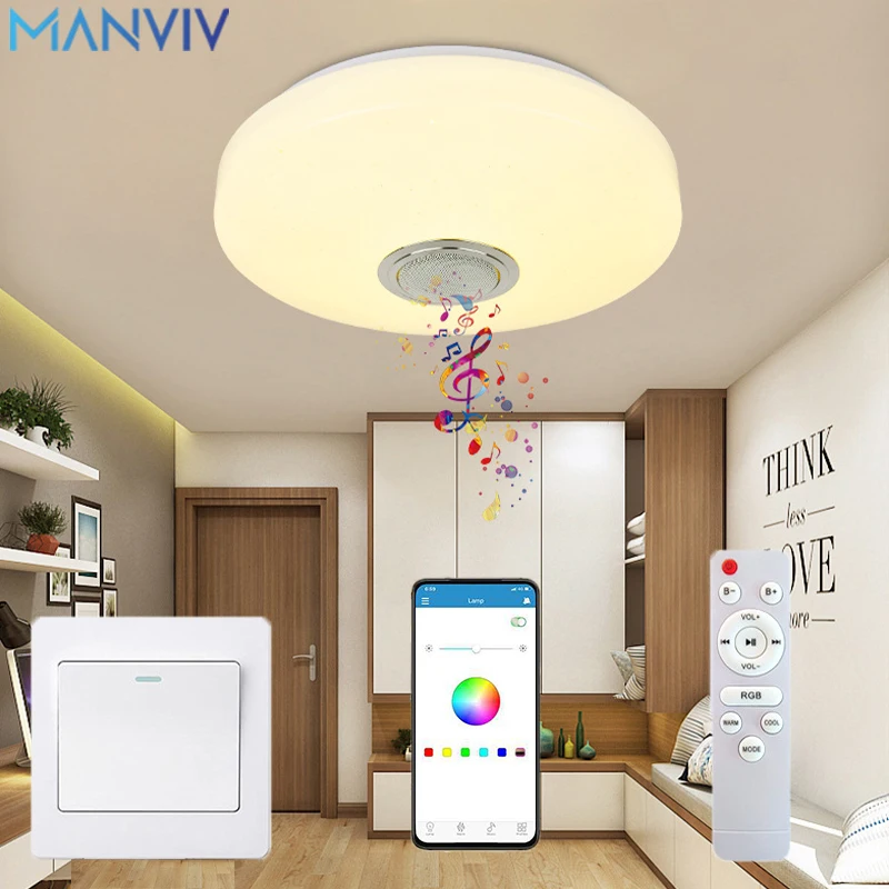 MANVIV RGB Smart Ceiling Lamps Modern Ceiling Lighting Music Remote Control  App Control Bluetooth Speaker AC 220V Indoor Decor