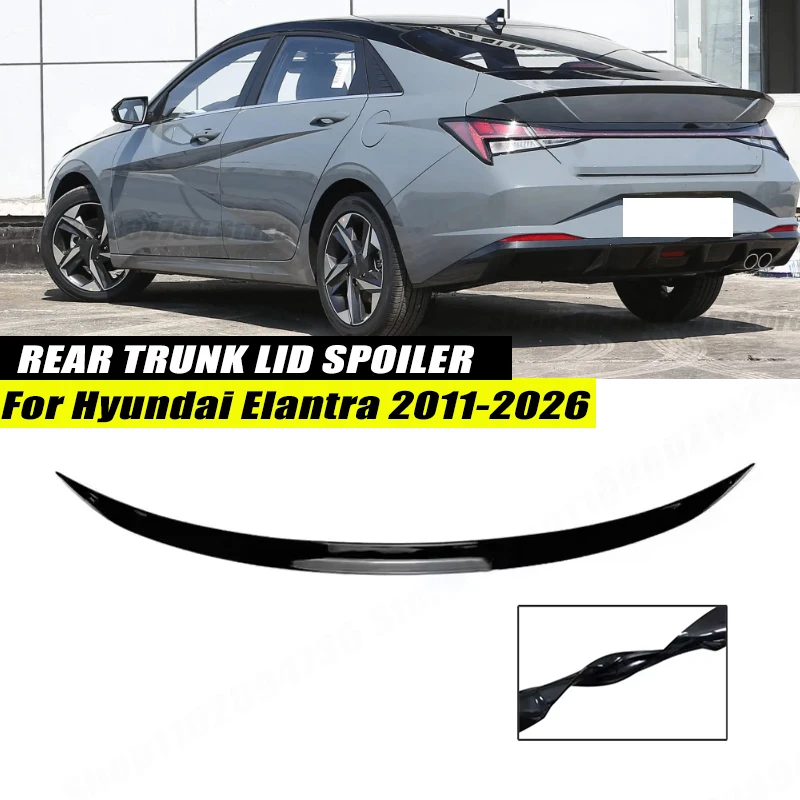 120CM Gloss Black Soft Rubber Rear Trunk Spoiler Lip Splitter 5D Carbon Look Car Accessories For Hyundai Elantra 2011-2026