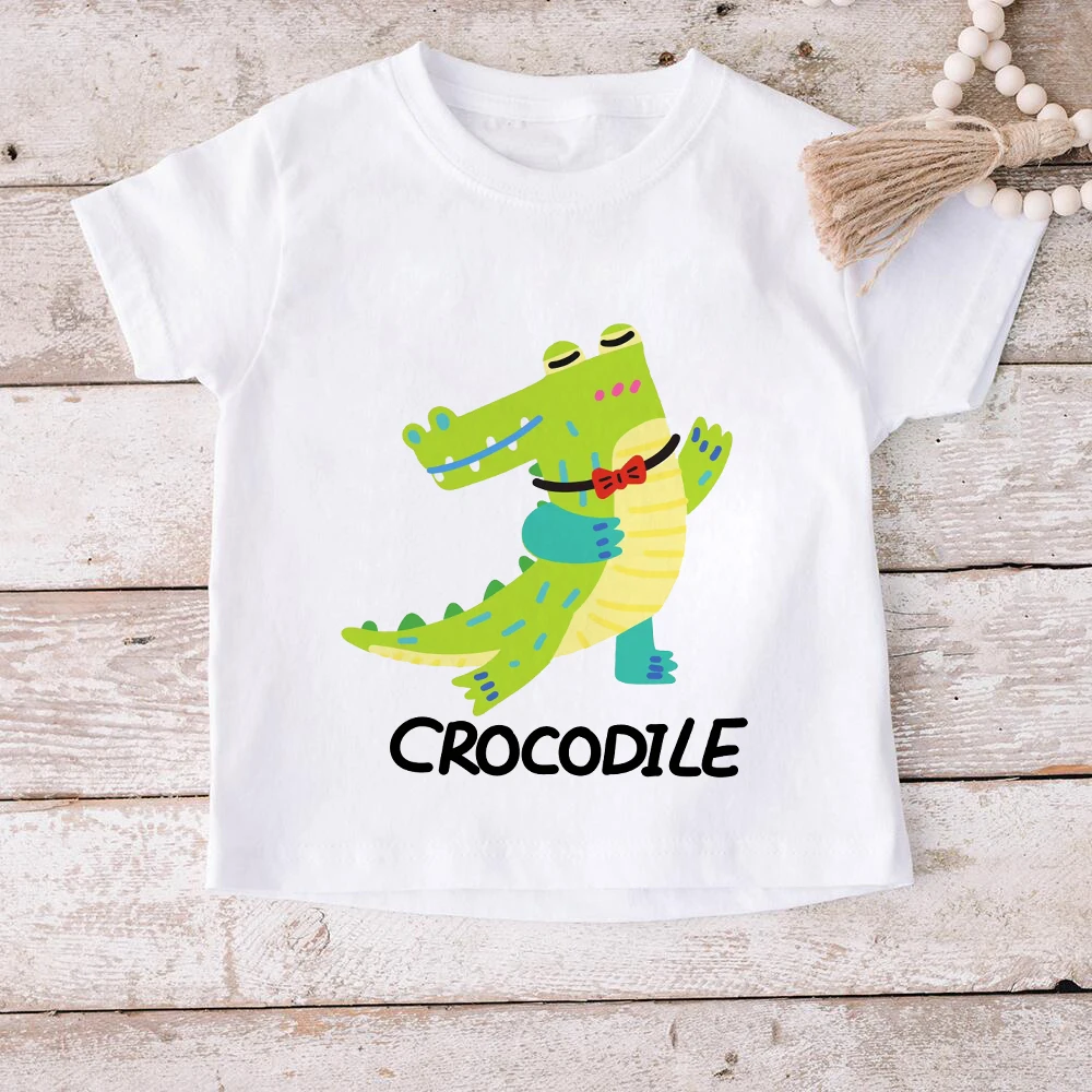 Summer Children Panda Cartoon T-shirt For Boy Animal Printing Dinosaur Shark Boys T Shirt Girls Tops Tees Cartoon Kids Clothes