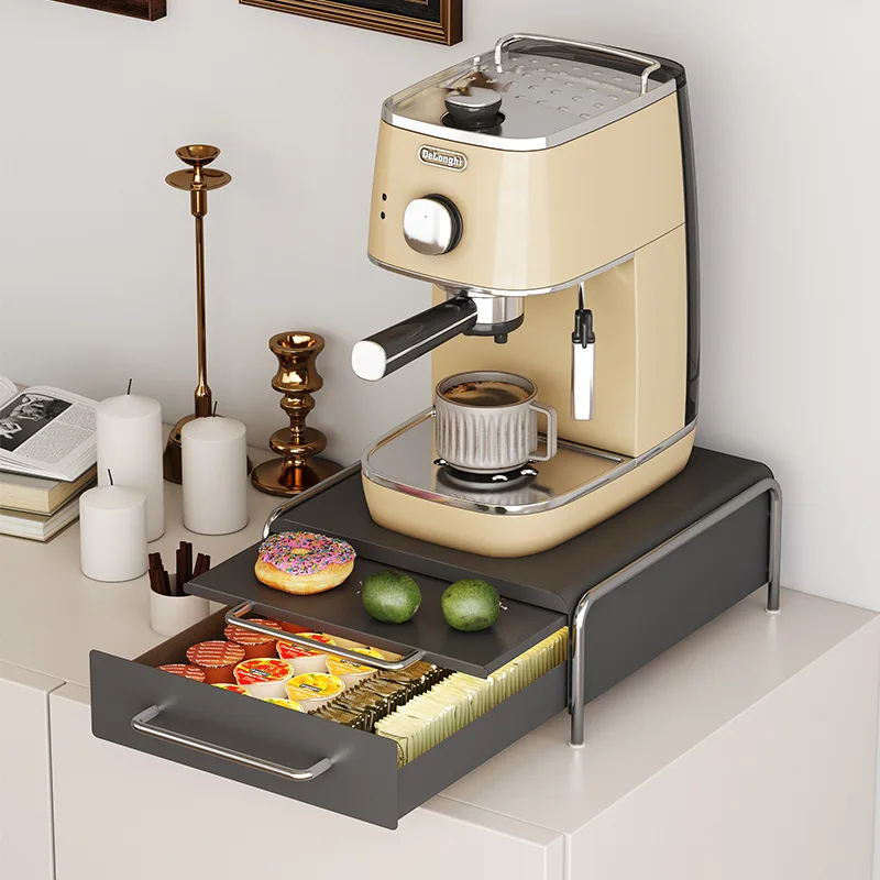 

Suitable for Black coffee capsule storage rack with pull-out plate, tea cup, coffee utensils, storage rack, hand grinder, coffee