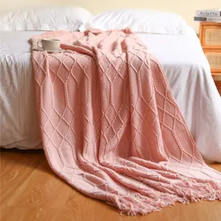 Pink Oversized Gift Blankets Jacquard Textured Soft Knitted Throw Plaids Bedspread Throw Vintage Sofa Cover For Mother's Day