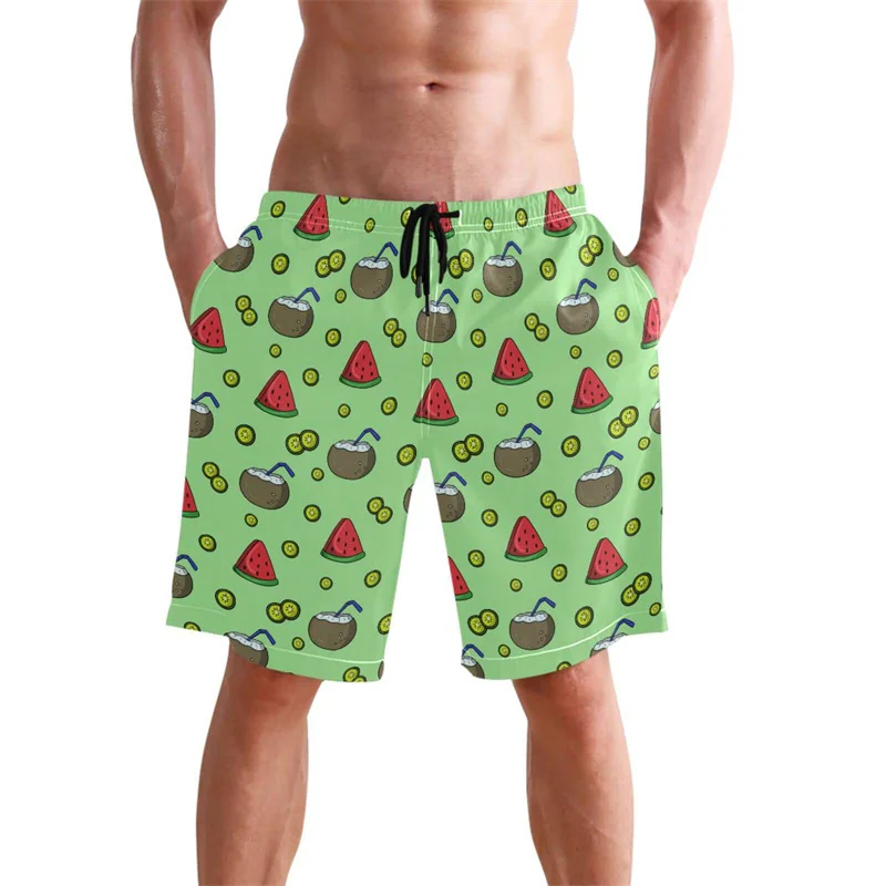 

New Summer Hawaiian 3D Tropic Leaves Printing Beach Shorts Fruits Graphic Swimming Shorts Men Fashion Streetwear Swimming Trunks