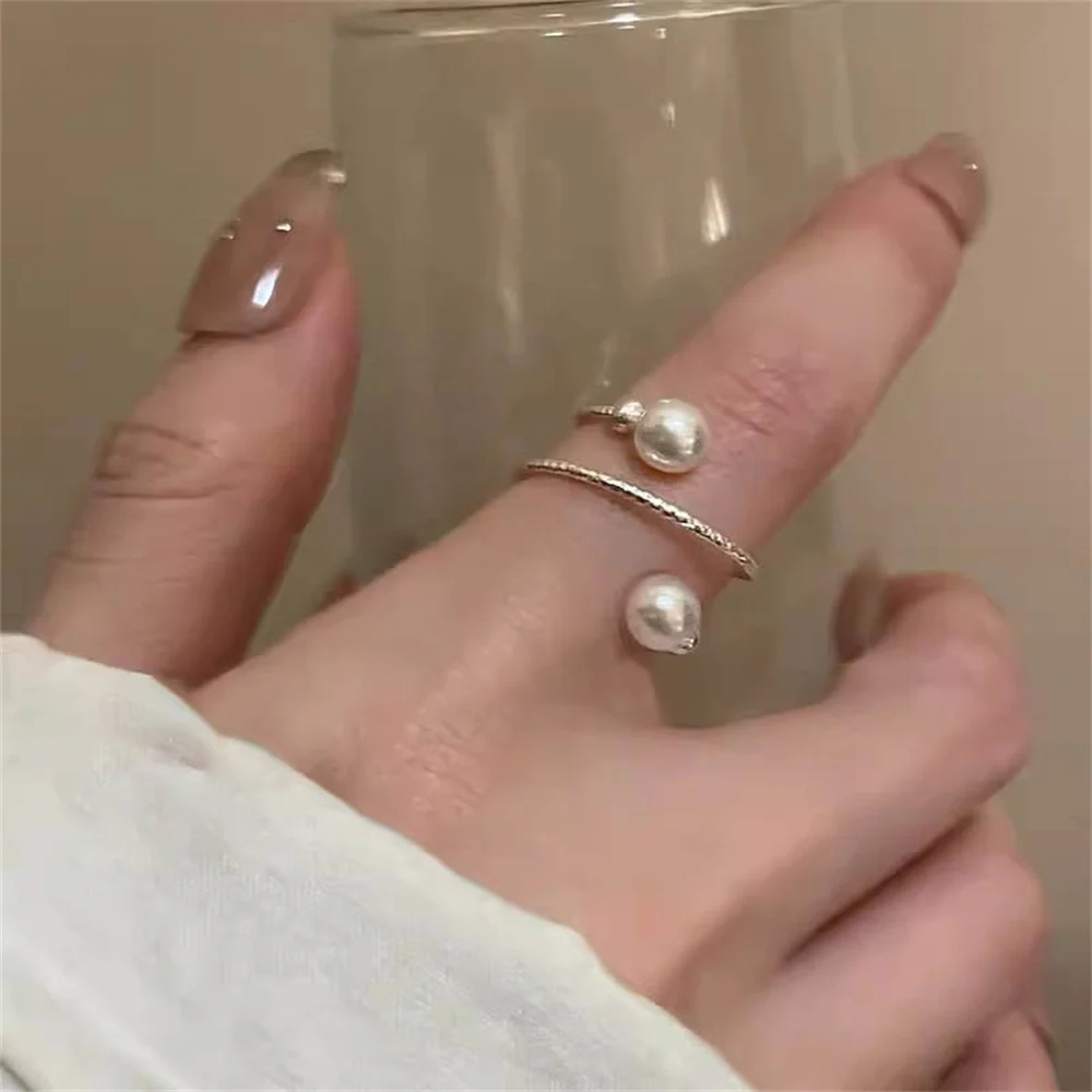 Simple Pearl Ring For Women Fashionable Silver Color Spiral Opening Adjustable Ring Trendy Jewelry Accessories