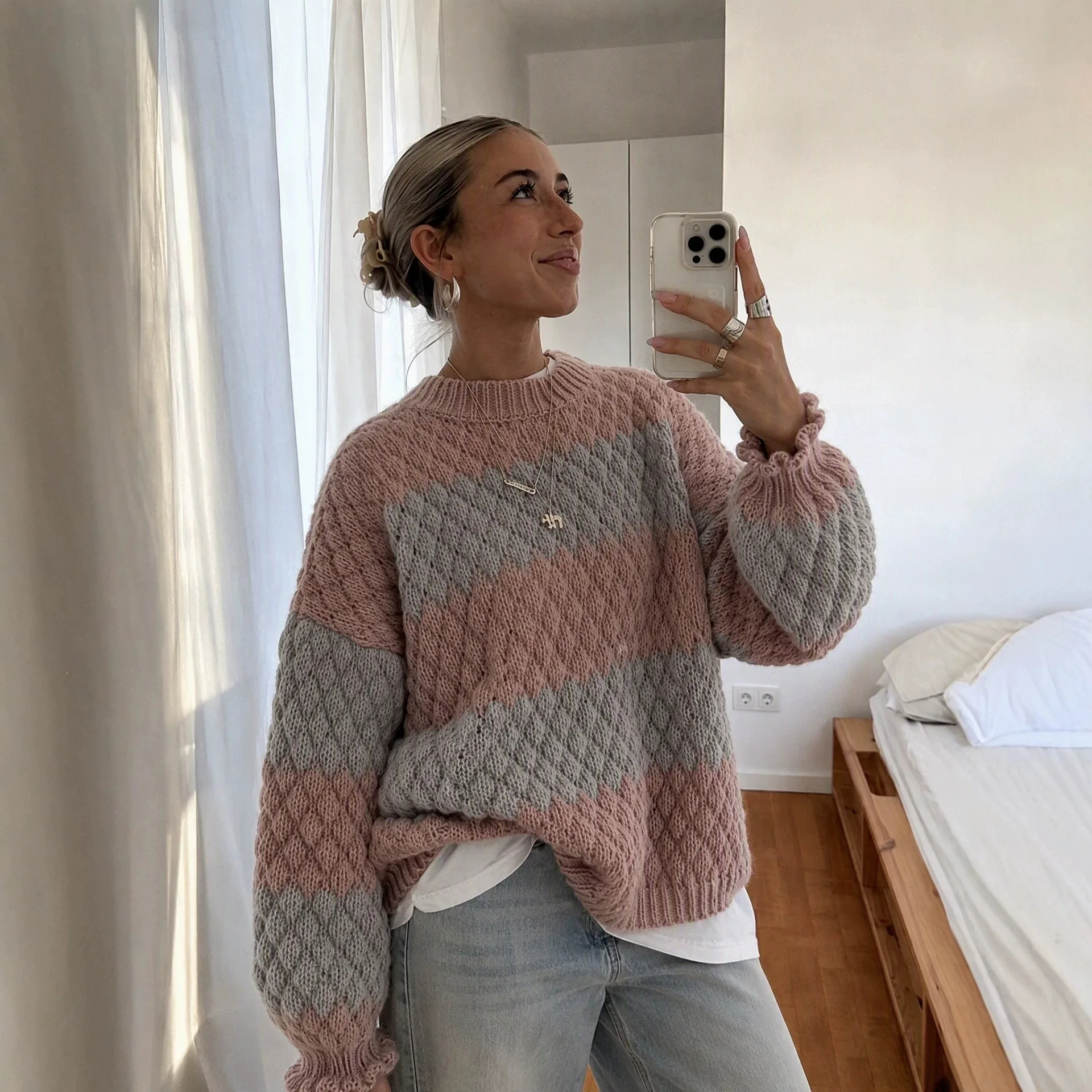 Casual Knitted Women Loose Sweater Autumn Jacquard Long Sleeve Oversize Pullovers Soft Lazy Style Female Warm Sweater Clothes