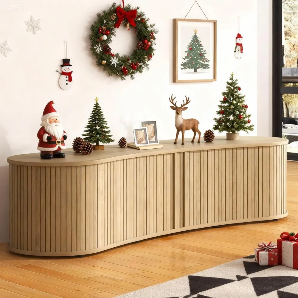 

TV Stand, with Storage Cabinet, 59″ Media Console with Sliding Tambour Door, Mid Century Modern Entertainment Center