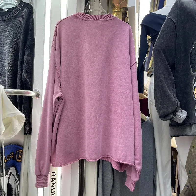 Autumn New Heavy Craft Versatile Cartoon Retro Distressed Style Sweatshirt Top Loose Mid-Length Oversized Jacket Sudaderas Mujer