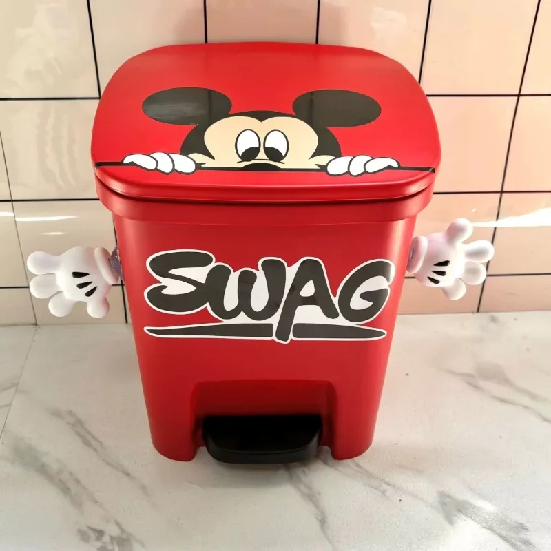 Mickey Mouse Cartoon Creative Bedroom Bedside Trash Can Bathroom Pedal Large Capacity Paper Basket Trash Can with Cover