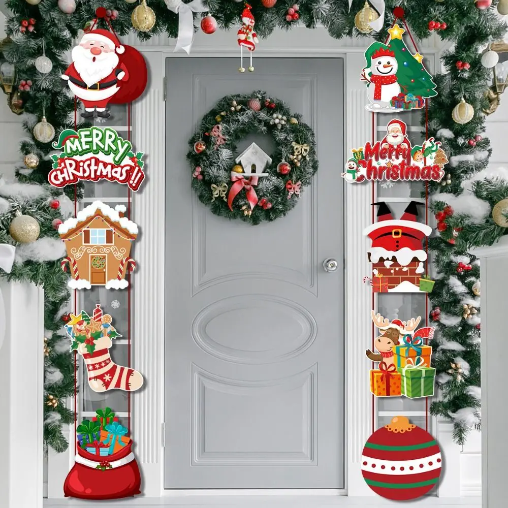 10pcs/set Santa Claus Door Hanging Banner Snowman Multi-scene Porch Door Banner Decorative Paper Merry Christmas Flag