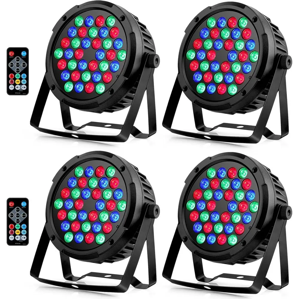 

36LEDs RGB Par Lights 4 Pack - 36W Auto Sound Activated Multi Modes - Remote DMX Control - Easy Setup - Uplights for Events DJ M