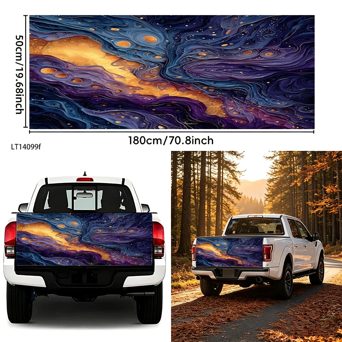 Van Gogh Style Cosmic Fluid Art Truck Tailgate Decal Waterproof Vinyl Universal Pickup Offroad Rear Gate Car Exterior Mod Decor