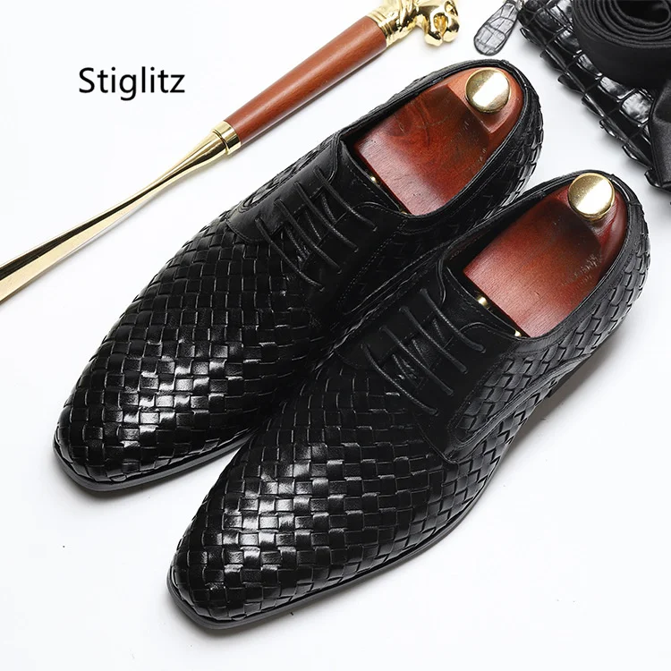 Cowhide Men's Braided Leather Shoes 2023 New British Formal Business Work Office Lace-Up Dress Shoes for Men Social Shoe Male