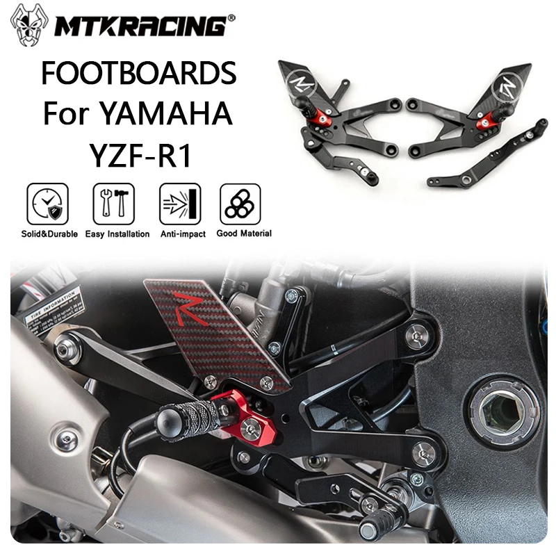 MTKRACING FOOTBOARDS For YAMAHA YZF-R1 2015-2024 Rear Sets Heighten Pedal Adjustable Rearsets FootPegs Shift Lever Brake Kit