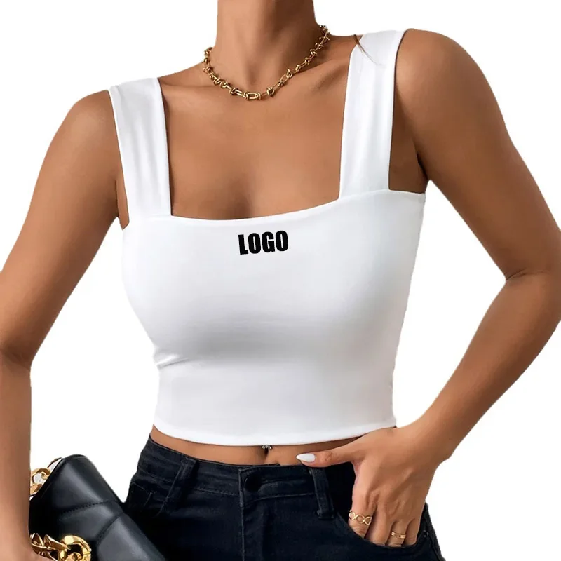 Custom LOGO2024 women's new suspender vest wide shoulder strap sleeveless top sexy slim spice vest