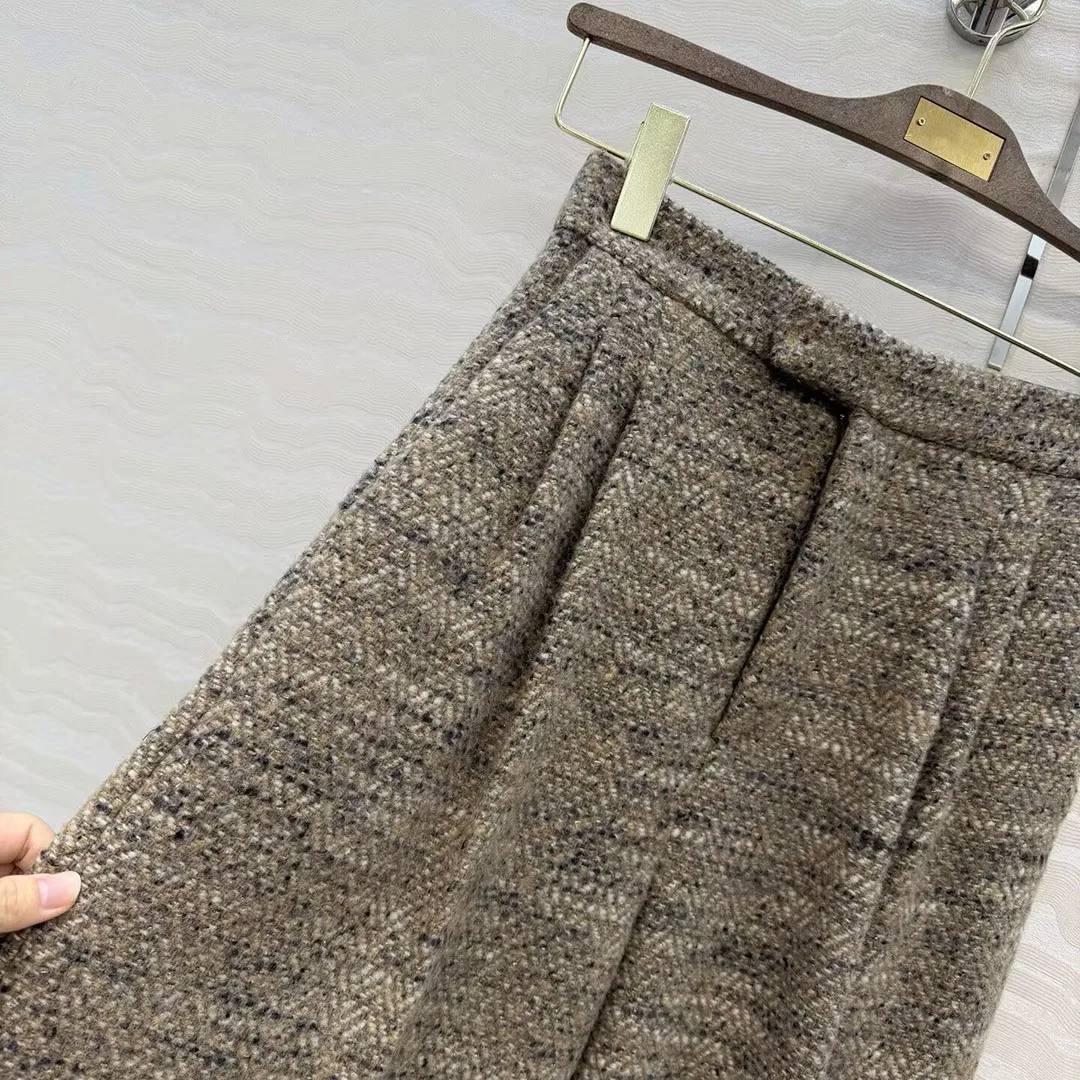 New Winter Old Money Style Vintage Woolen Wide Leg Loose Pants Women High Waist Folds All-matched Casual Work Wear Trousers