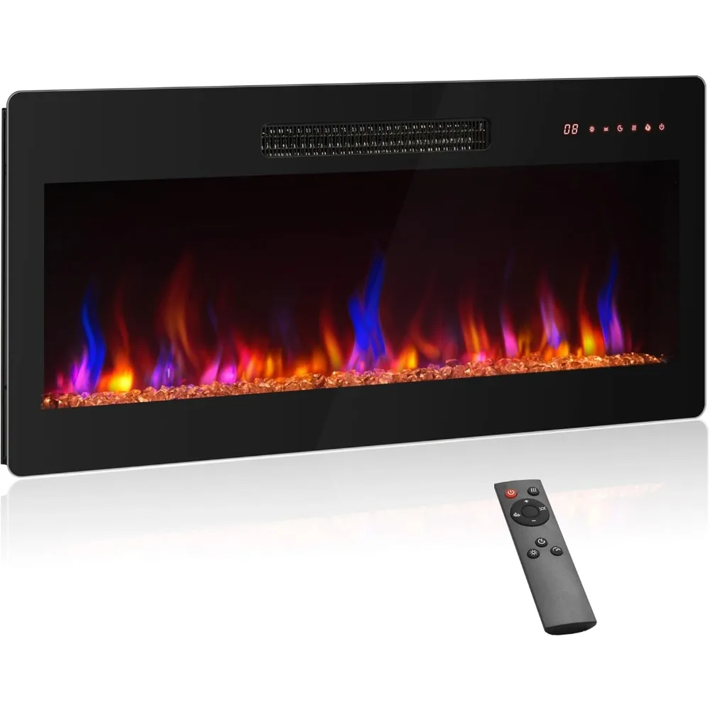 

36 Electric Fireplace Heater, 1400 W Recessed & Wall Mounted Electric Fireplace with Remote Control, Heater with Adjustable