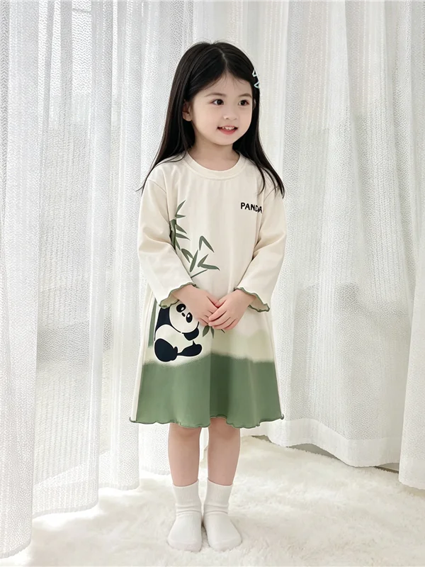 Princess Style Long Sleeve Cotton Pajamas for Girls Cartoon Print Home Clothes Comfortable Sleepwear Autumn Winter Kids Clothing