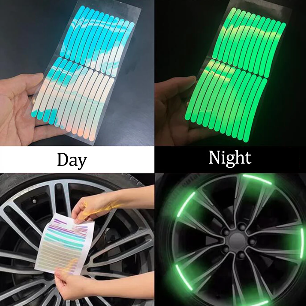 10/20/40Pcs Car Wheel Hub Sticker High Reflective Stripe Tape for Motorcycle Car Night Driving Safety Luminous Universal Sticker