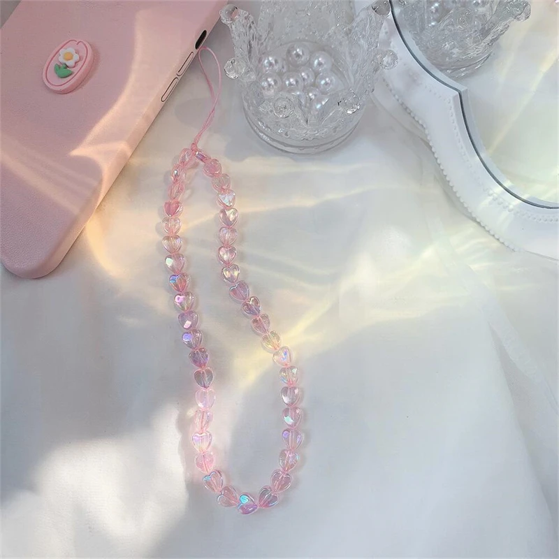 Cute Star Beaded Phone Chain Acrylic Beaded Korea Phone Pendant Lovely Coloful Anti-Lost Phone PLL Hanging Jewelry Girl Gift
