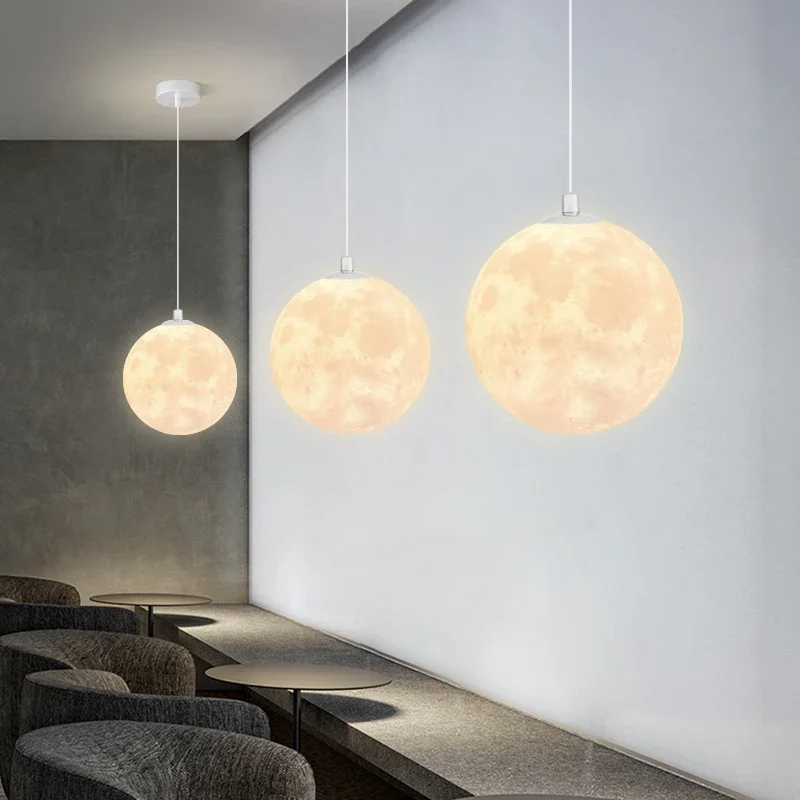 Nordic LED Moon Pendant Chandeliers Lighting for Dining Room Kitchen Restaurant Bar Decor Hanging Bedside Lights Suspension Lamp