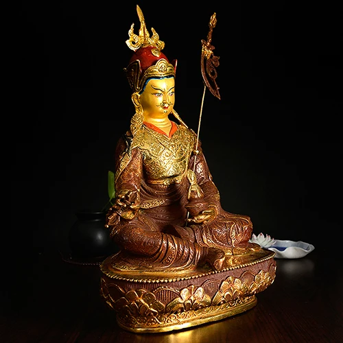 32cm TALL# GOOD # bless Safety Talisman #efficacious Gold-plated Padmasambhava Rinpoche Buddha statue