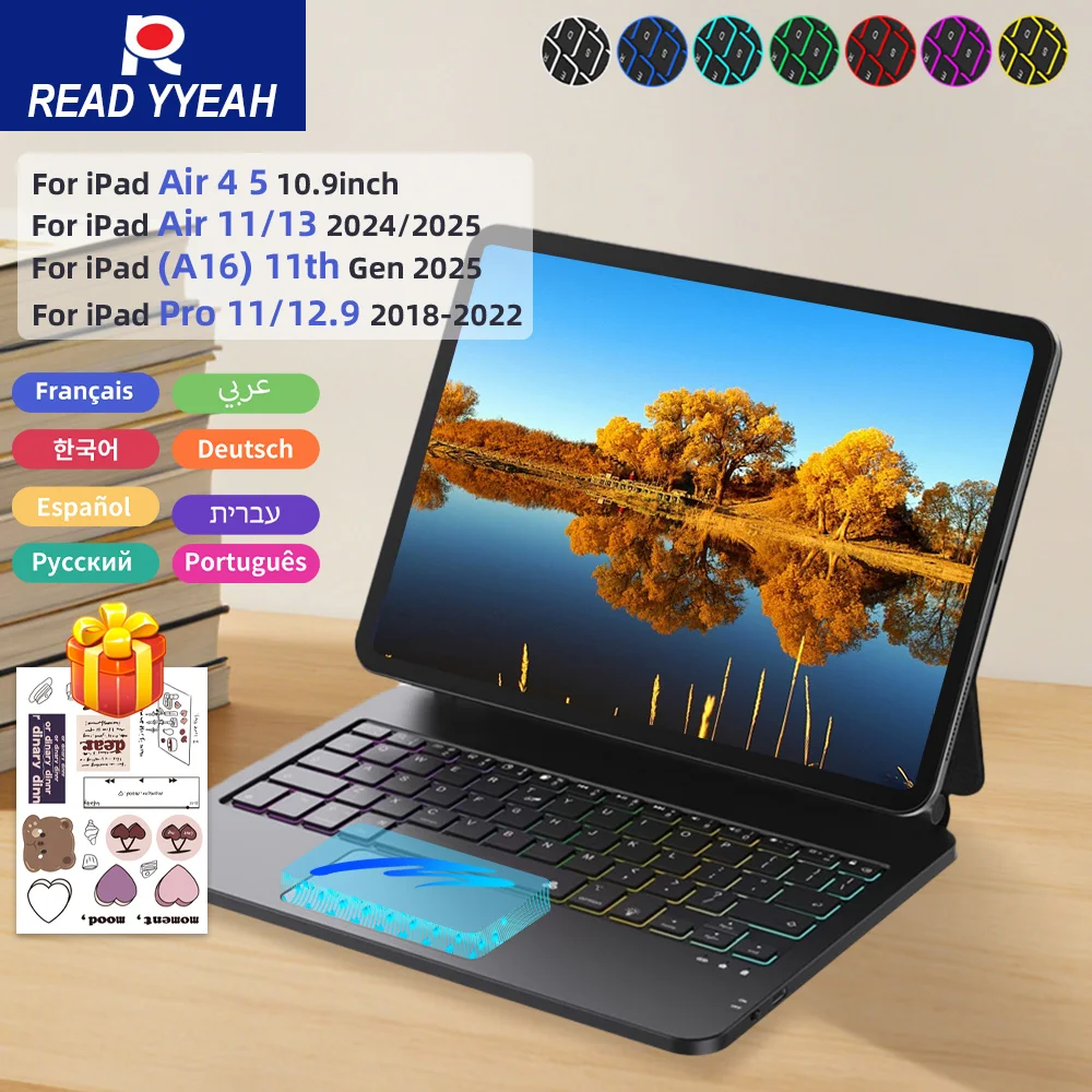 New Backlight Magic Keyboard For iPad 11th A16 Air 6 iPad Case 7/8/9/10th Gen Pro 13 12.9 11 Air4 5 10.9 Spanish Hebrew Keyboard