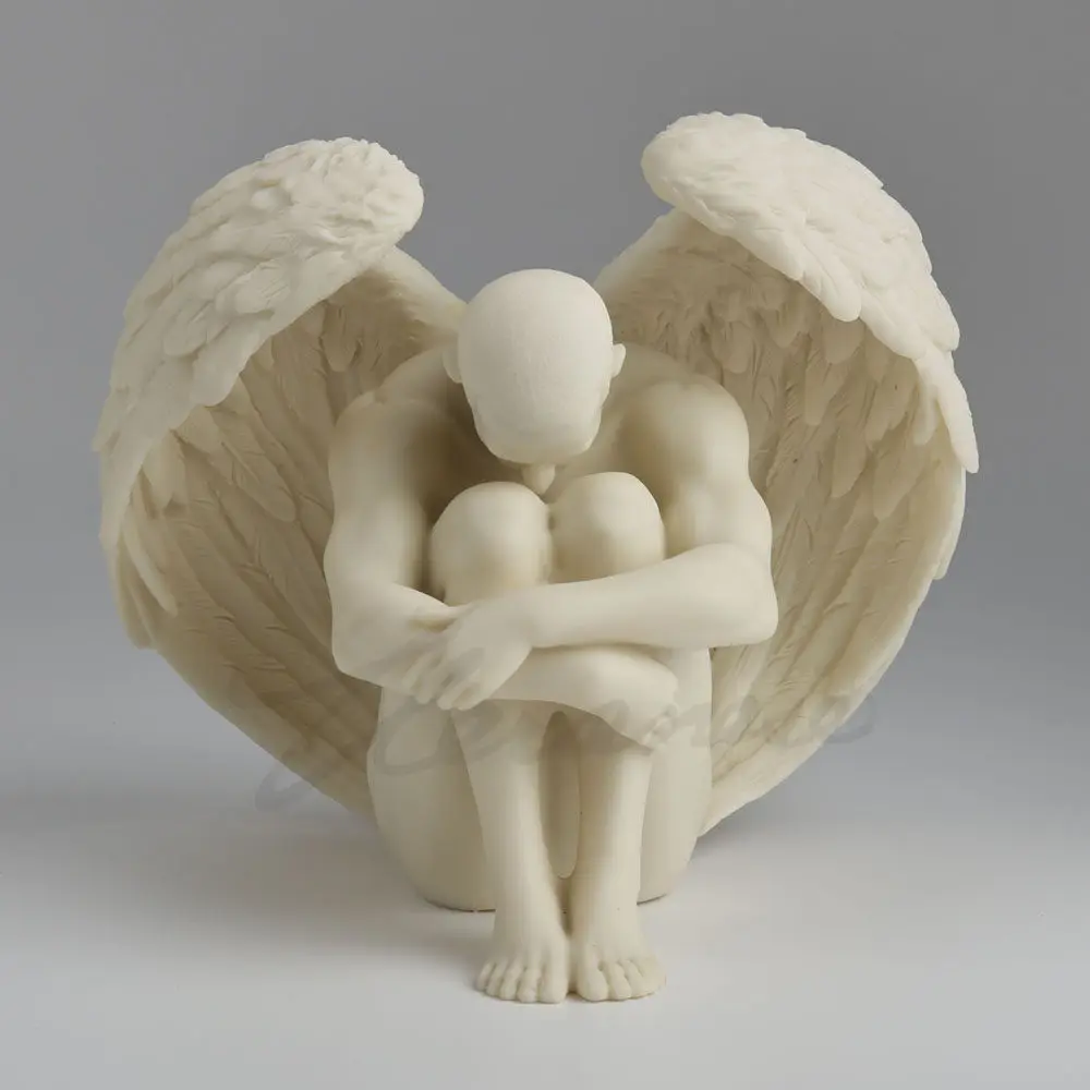 Curled Up Guardian Angel Figurine Matte White Resin Sculpture Nordic Style Home Desktop Decor Ornament for Living Room Bedroom