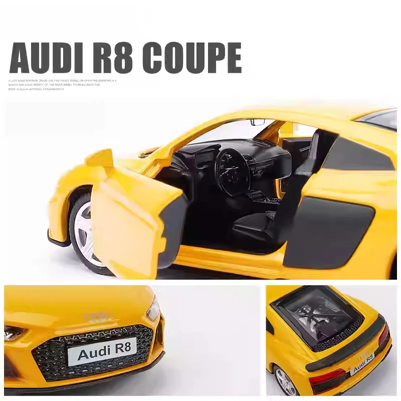 1:36 Skala AUDI R8 Samochód sportowy Diecast Alloy Toy Car Szybcy wściekli Wysoki model symulacyjny Pull Back Prezent urodzinowy Zbieraj ozdoby