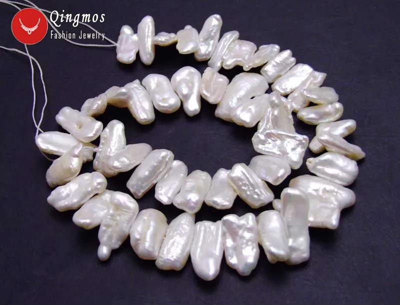 

Qingmos White Natural Freshwater 12-15mm Biwa Pearl Loose Beads for Jewelry Making Necklace Bracelet DIY 14'' l723 Free Shipping