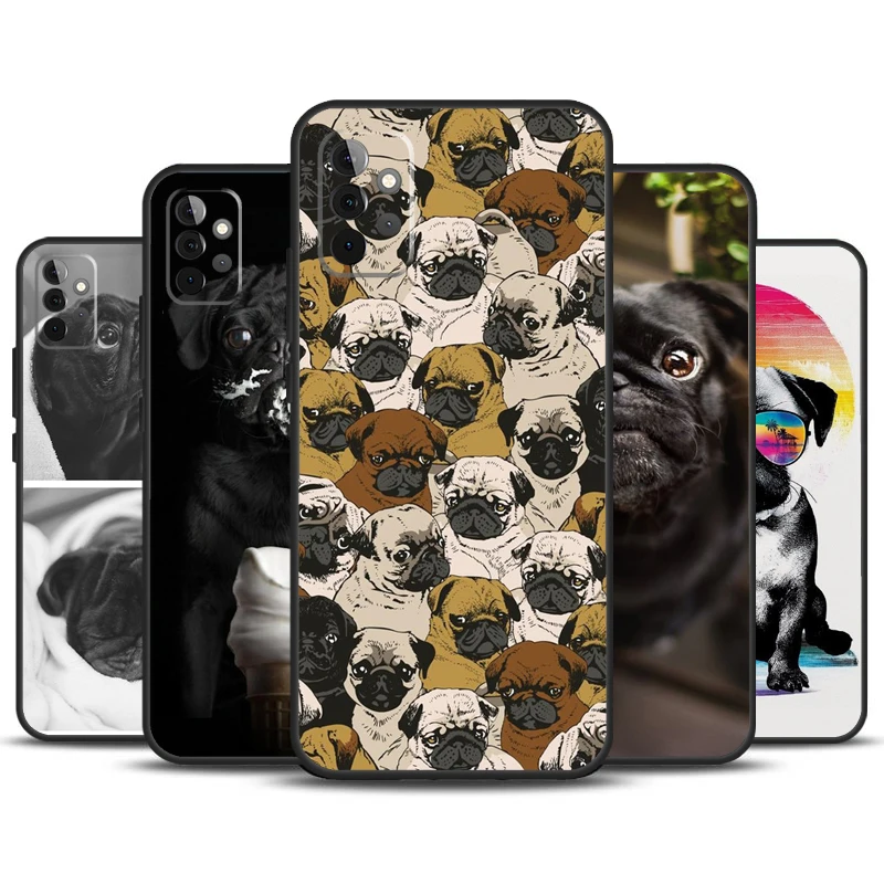 Cute Black Pug Dog Phone Case For Samsung Galaxy A12 A32 A52 A14 A24 A34 A54 A53 A33 A13 A15 A25 A71 A51 Cover