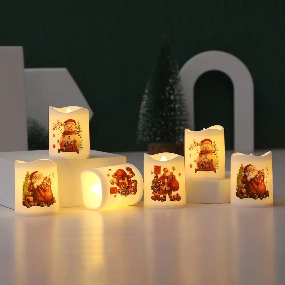 6pcs Luminous Christmas LED Candles Lights Santa Claus Snowman Electric Candle Wind Lantern Christmas Tree Plastic