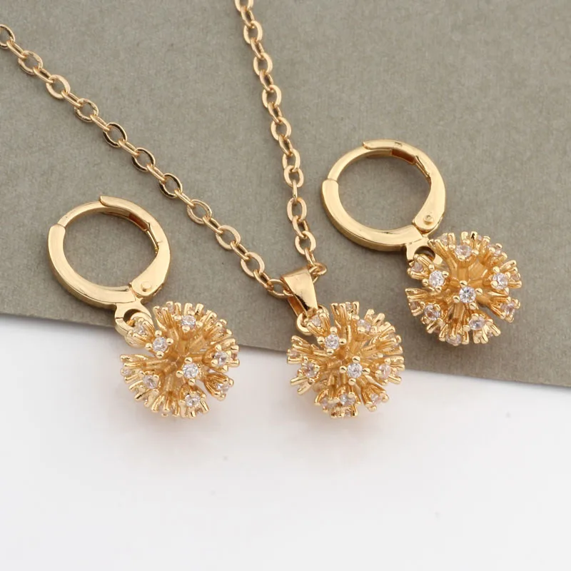 Jewelry Sets For Women Cubic Zircon Necklace And Earrings High Quality Gold Color Pendant Gift Wholesale Jewelry Sets