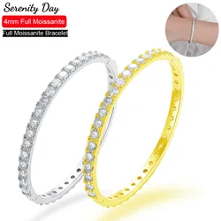 Serenity 4mm D Color Moissanite Bangle For Women S925 Sterling Silver Sparkling Hand Bracelet Plated 18K White Gold Fine Jewelry