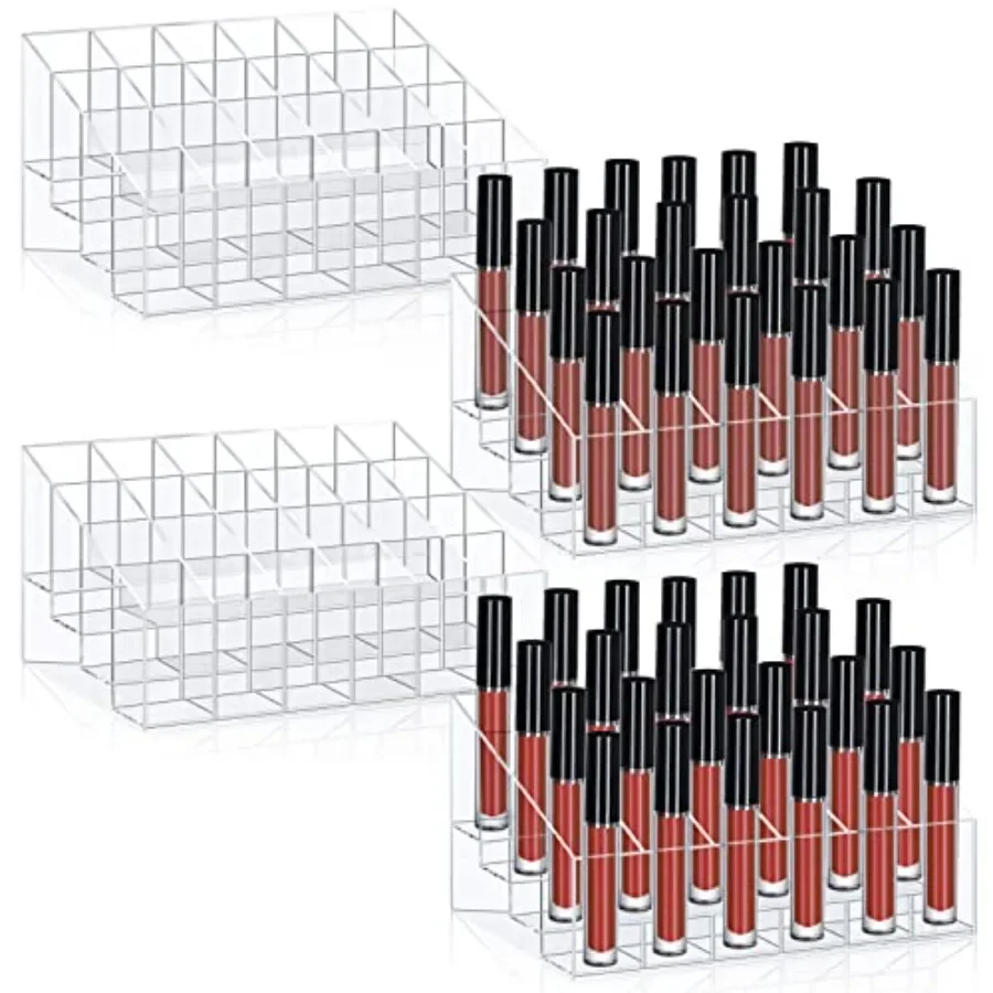 

4 Pieces Lipstick Holder Organizer with 24 Slots Acrylic Makeup Storage Case Display Stand for Lipsticks Lipgloss Brushes and C