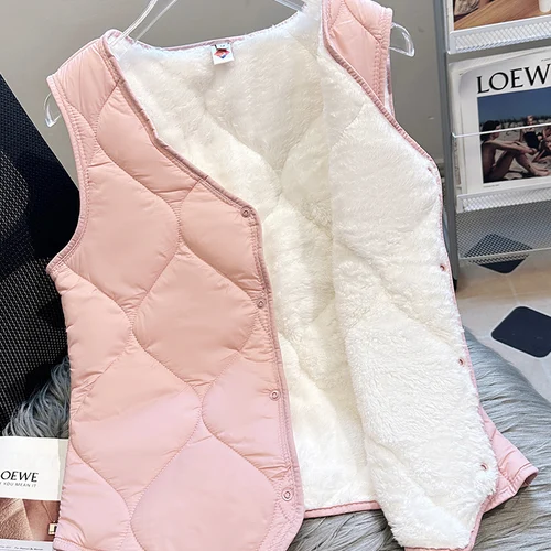여성용 가을 겨울 퍼 코튼 조끼 내장부 2024년 신상품 따뜻한 두꺼운 학생용 바닥 조끼 어머니용 가는 목 조끼 