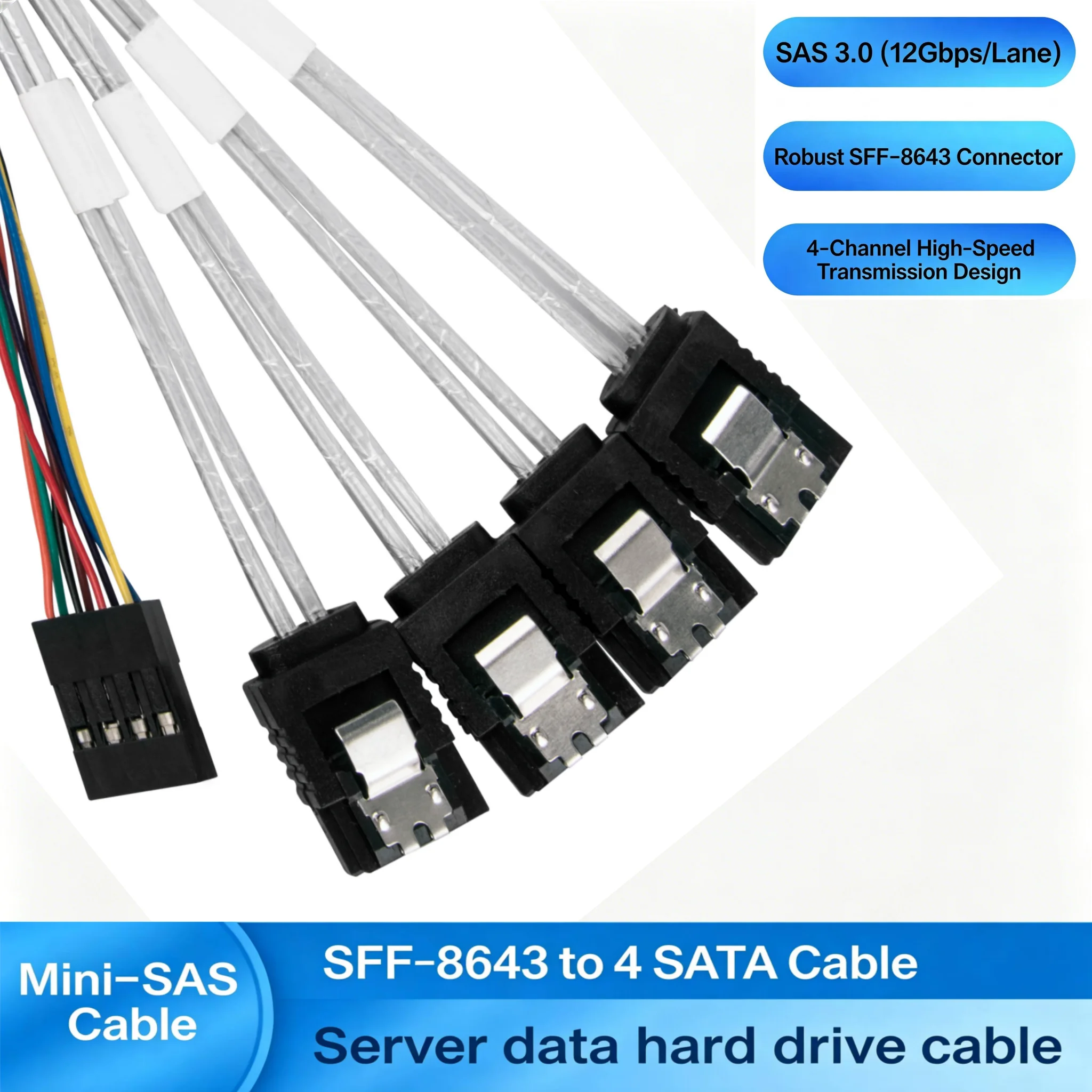 MINI SAS HD 8643 to 4X SATA 7P With Side-mounted Sindband Motherboard Server Internal High-speed Connection