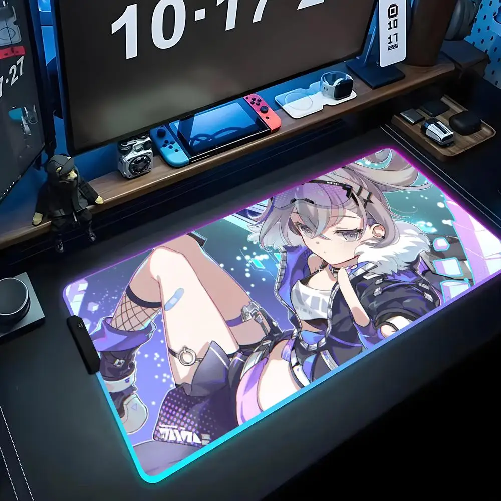 

silver wolf Mouse Pad RGB Gaming Mousepad Big LED Pad PC Desk Mat Luminous Mouse Pad Large Keyboard Mats Table Rug With Backlit