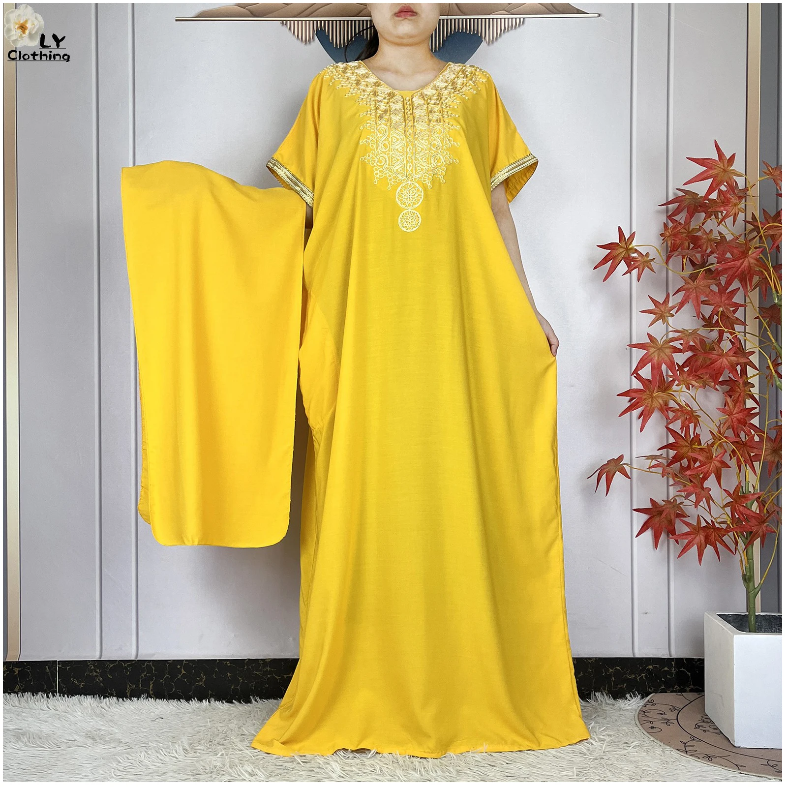 

2026 Latest Summer Short Sleeve Cotton Dress Embroidery Loose Islam Women Casual Dress Muslim Tradition African Abaya Clothes