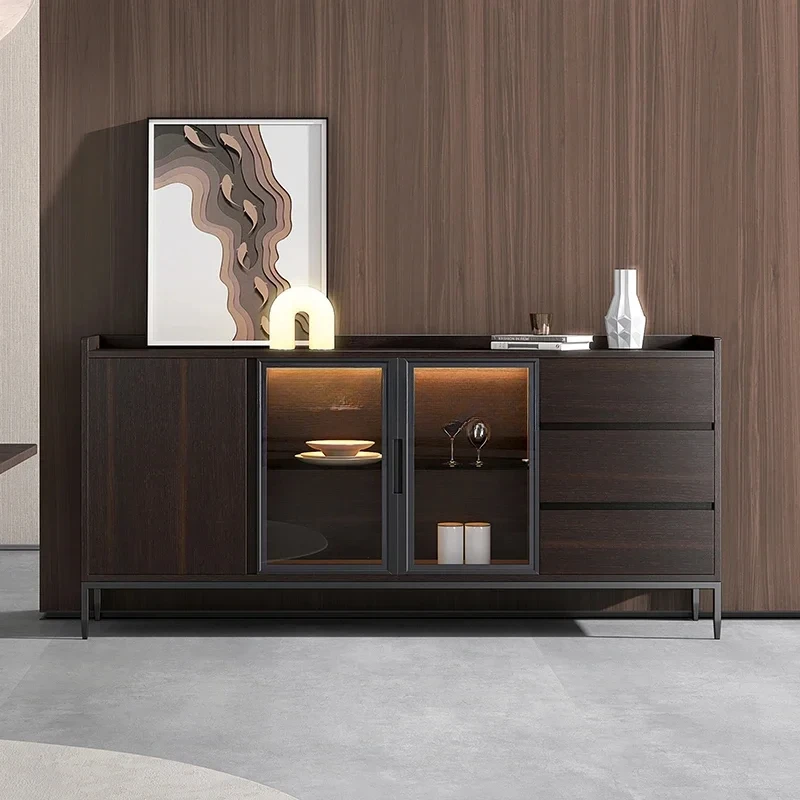 

NEW Italian light luxury dining side cabinet integrated against the wall ultra-thin glass storage cabinet