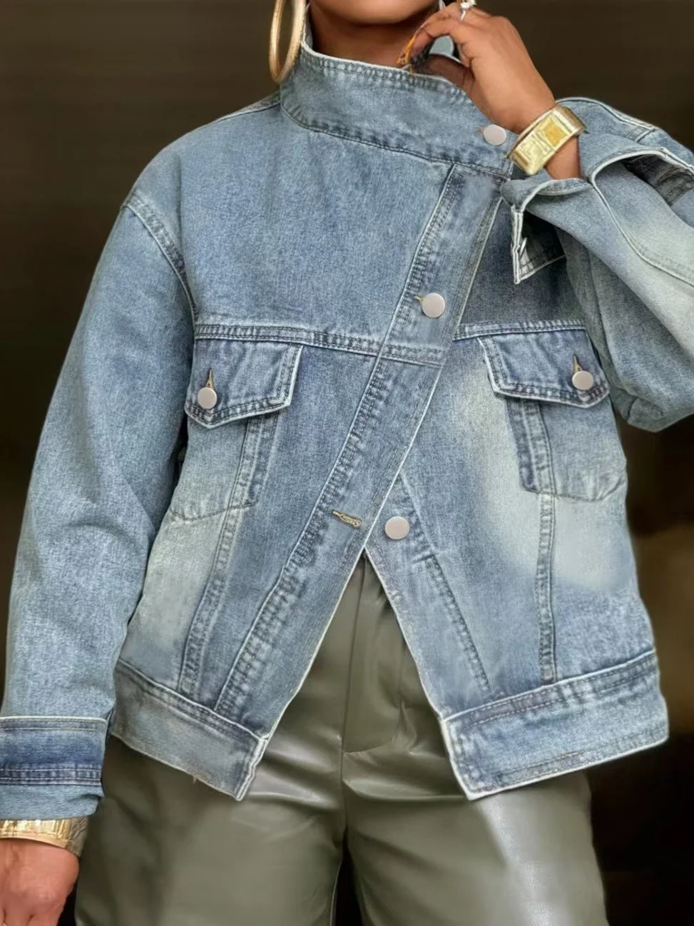 Street Motorcycle Washed Denim - đánh giá và giá Patchwork Jean Jacket